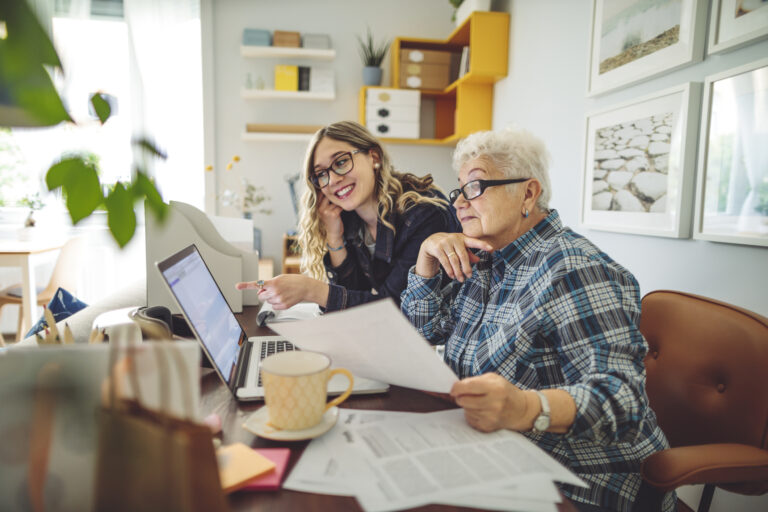 Grandmother helping grandchild plan college education and career path